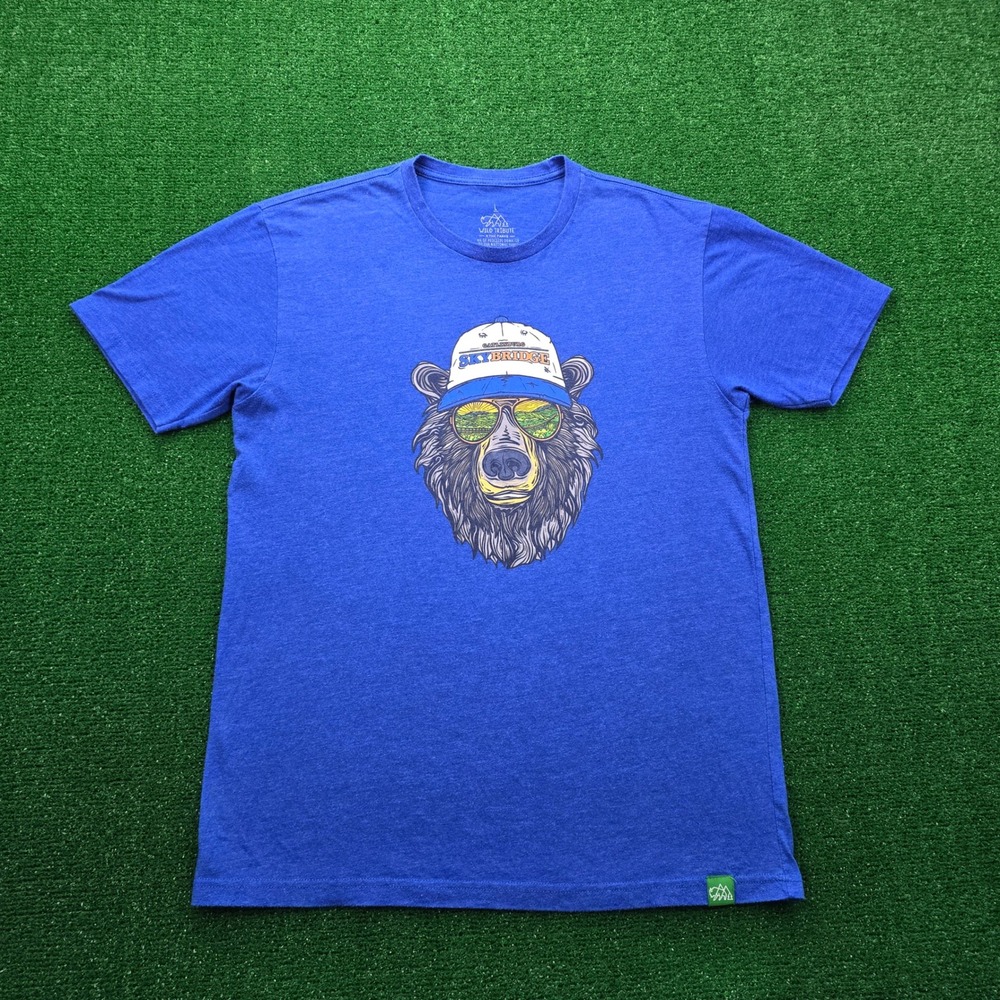 Wild‎ Tribute Tshirt Mens Large Blue Bear Sunglasses Gatlinburg Skybridge Hat